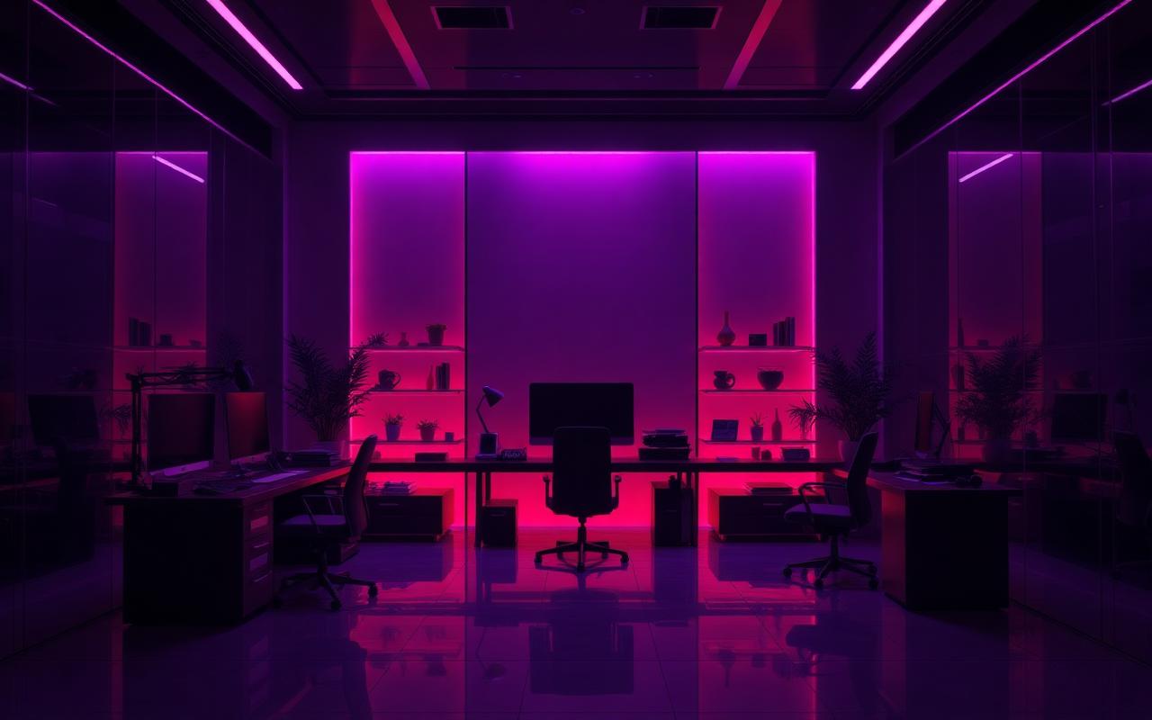 Inside the Kuro Ai studio — workspace with moody neon lighting